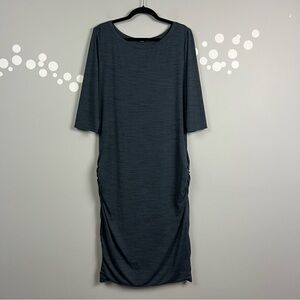 prAna Side Ruched Dress Size XL 3/4 Sleeve Minimalist Travel Style
